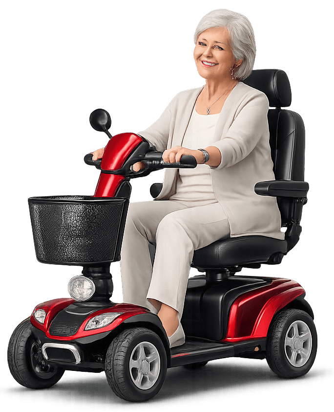 Happy customer using a mobility scooter
